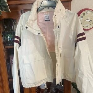 Kari Traa Cream Windbreaker Jacket with Burgundy Sleeve Stripes